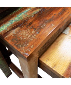 Set mese suprapuse, 3 piese, vintage, lemn reciclat, cu aspect antichizat - WOODBB145