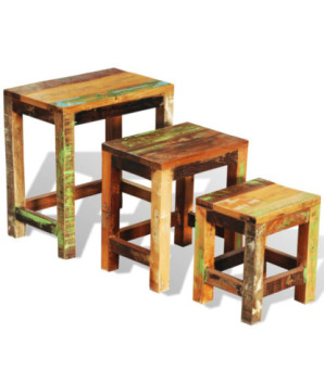 Set mese suprapuse, 3 piese, vintage, lemn reciclat, cu aspect antichizat - WOODBB145