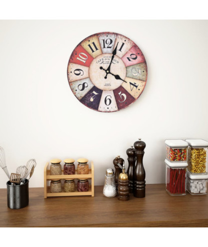 Ceas de perete vintage, 30 cm, colorat, cu aspect retro - WOODBB1284