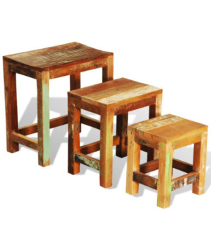 Set mese suprapuse, 3 piese, vintage, lemn reciclat, cu aspect antichizat - WOODBB145