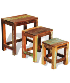 Set mese suprapuse, 3 piese, vintage, lemn reciclat, cu aspect antichizat - WOODBB145