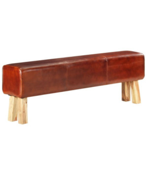 Bancă Bok gimnastică maro 160 cm piele naturală/lemn acacia, cu aspect vintage - WOODBB1292