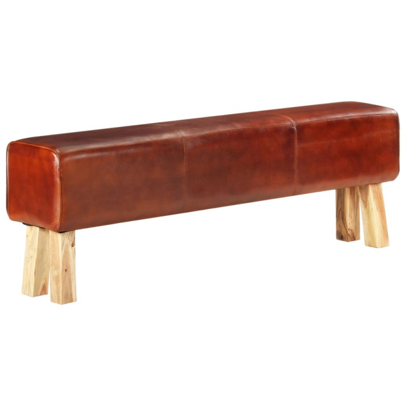 Bancă Bok gimnastică maro 160 cm piele naturală/lemn acacia, cu aspect vintage - WOODBB1292 Bancă Bok gimnastică maro 160 cm piele naturală/lemn acacia, cu aspect vintage - WOODBB1292