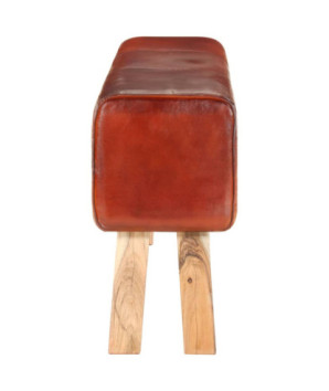 Bancă Bok gimnastică maro 160 cm piele naturală/lemn acacia, cu aspect vintage - WOODBB1292