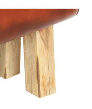 Bancă Bok gimnastică maro 160 cm piele naturală/lemn acacia, cu aspect vintage - WOODBB1292