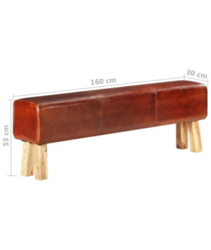 Bancă Bok gimnastică maro 160 cm piele naturală/lemn acacia, cu aspect vintage - WOODBB1292