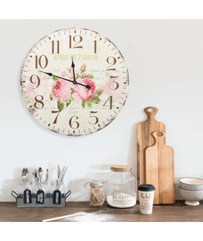 Ceas de perete vintage, 60 cm, floare, cu aspect retro - WOODBB1293