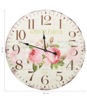 Ceas de perete vintage, 60 cm, floare, cu aspect retro - WOODBB1293