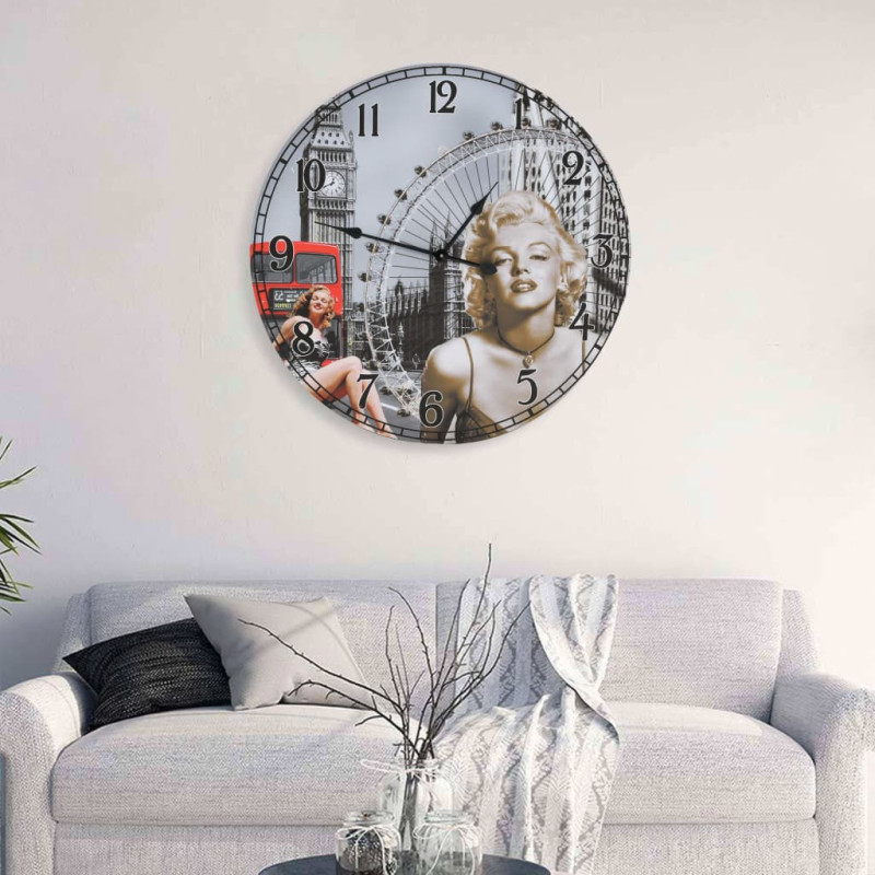 Ceas de perete vintage Marilyn Monroe, 60 cm, cu aspect retro - WOODBB1294