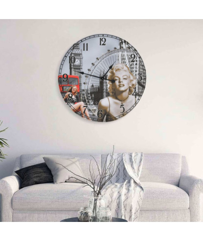 Ceas de perete vintage Marilyn Monroe, 60 cm, cu aspect retro - WOODBB1294