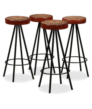 Scaune de bar, 4 buc., piele naturală, cu aspect industrial - WOODBB1304