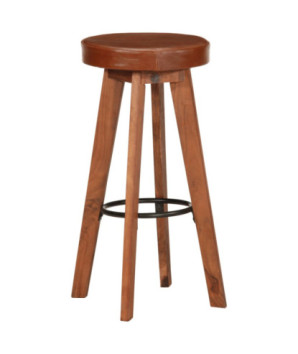 Scaune de bar, 2 buc., piele naturală & lemn masiv de acacia, cu aspect rustic - WOODBB1305