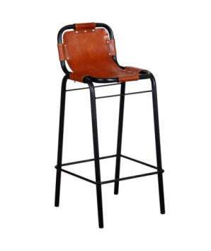Scaune de bar, 2 buc., piele naturală, cu aspect industrial - WOODBB1308