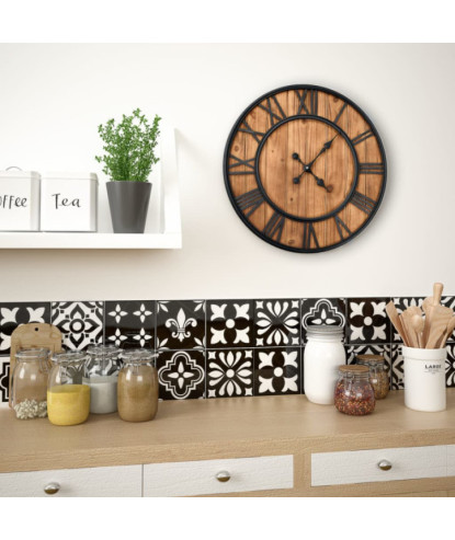 Ceas de perete vintage, cu cuarț, lemn și metal, XXL, 60 cm - WOODBB1311