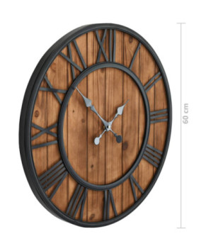 Ceas de perete vintage, cu cuarț, lemn și metal, XXL, 60 cm - WOODBB1311