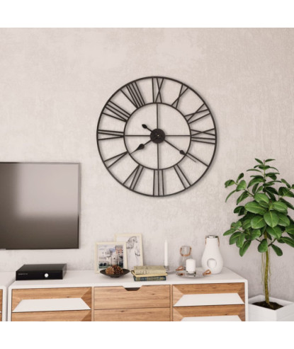 Ceas de perete vintage, cu cuarț, lemn și metal, XXL, 80 cm - WOODBB1312