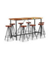 Set de bar 9 piese lemn reciclat piele naturală și pânză, cu aspect industrial - WOODBB149