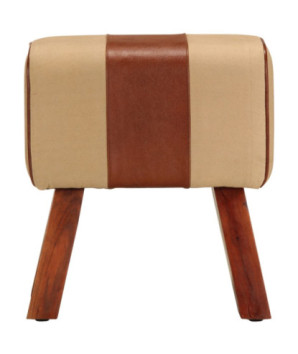 Bancă Bok gimnastică maro 38 cm piele naturală/lemn masiv mango, cu aspect vintage - WOODBB1323