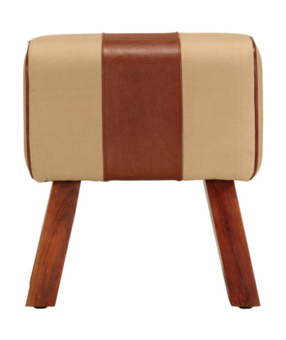 Bancă Bok gimnastică maro 38 cm piele naturală/lemn masiv mango, cu aspect vintage - WOODBB1323