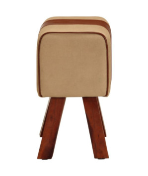 Bancă Bok gimnastică maro 38 cm piele naturală/lemn masiv mango, cu aspect vintage - WOODBB1323