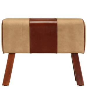 Bancă Bok gimnastică maro 58cm piele naturală/lemn masiv mango, cu aspect vintage - WOODBB1324