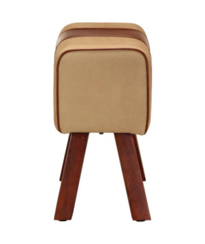 Bancă Bok gimnastică maro 58cm piele naturală/lemn masiv mango, cu aspect vintage - WOODBB1324