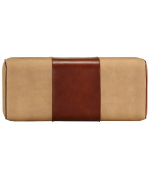 Bancă Bok gimnastică maro 58cm piele naturală/lemn masiv mango, cu aspect vintage - WOODBB1324