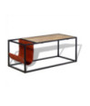 Masuță cafea cu suport reviste din piele naturală, 110x50x45 cm, cu aspect industrial - WOODBB1331