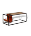 Masuță cafea cu suport reviste din piele naturală, 110x50x45 cm, cu aspect industrial - WOODBB1331