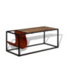 Masuță cafea cu suport reviste din piele naturală, 110x50x45 cm, cu aspect industrial - WOODBB1331