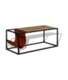 Masuță cafea cu suport reviste din piele naturală, 110x50x45 cm, cu aspect industrial - WOODBB1331