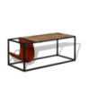 Masuță cafea cu suport reviste din piele naturală, 110x50x45 cm, cu aspect industrial - WOODBB1331
