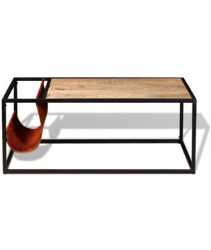 Masuță cafea cu suport reviste din piele naturală, 110x50x45 cm, cu aspect industrial - WOODBB1331