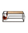 Masuță cafea cu suport reviste din piele naturală, 110x50x45 cm, cu aspect industrial - WOODBB1331