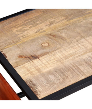 Masuță cafea cu suport reviste din piele naturală, 110x50x45 cm, cu aspect industrial - WOODBB1331