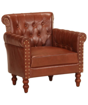 Fotoliu, maro, piele naturală de capră, cu aspect vintage - WOODBB1336