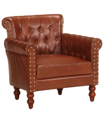 Fotoliu, maro, piele naturală de capră, cu aspect vintage - WOODBB1336