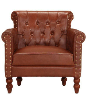Fotoliu, maro, piele naturală de capră, cu aspect vintage - WOODBB1336