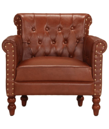 Fotoliu, maro, piele naturală de capră, cu aspect vintage - WOODBB1336