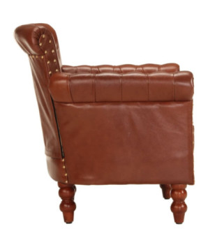 Fotoliu, maro, piele naturală de capră, cu aspect vintage - WOODBB1336