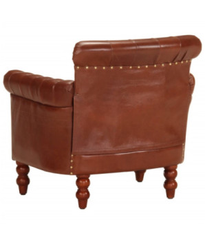 Fotoliu, maro, piele naturală de capră, cu aspect vintage - WOODBB1336