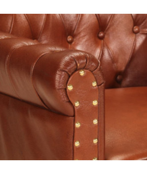 Fotoliu, maro, piele naturală de capră, cu aspect vintage - WOODBB1336