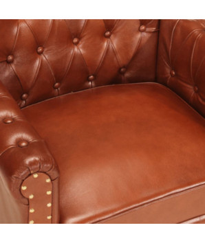 Fotoliu, maro, piele naturală de capră, cu aspect vintage - WOODBB1336