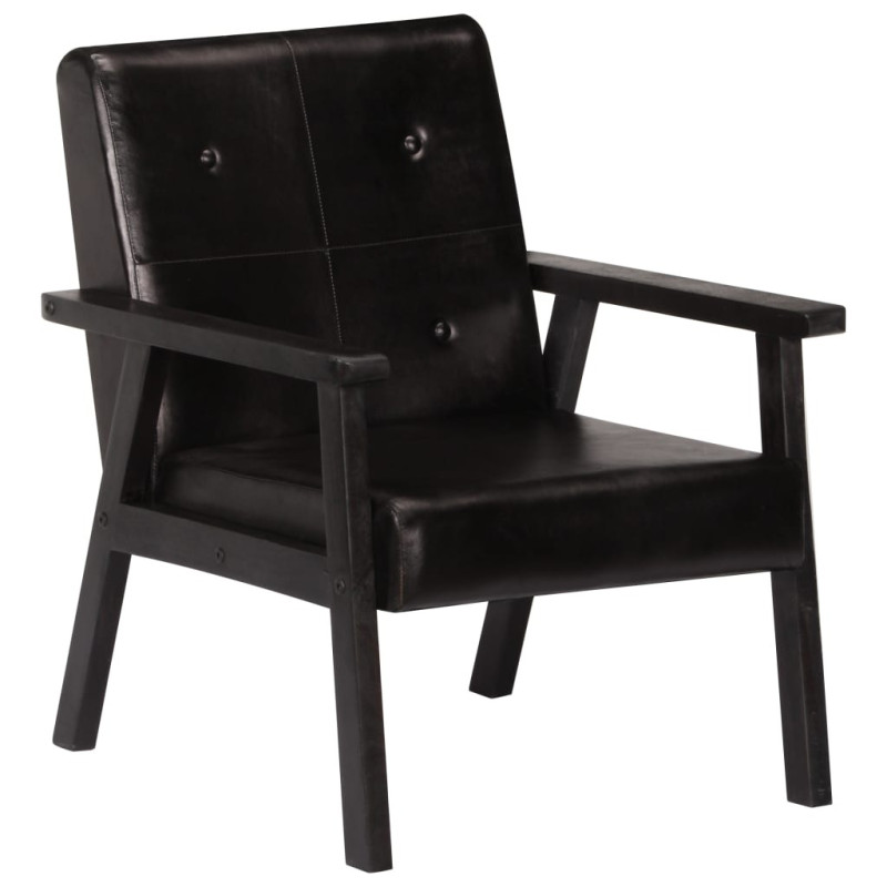 Fotoliu, negru, piele naturală - WOODBB1344