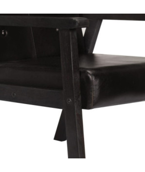 Fotoliu, negru, piele naturală - WOODBB1344