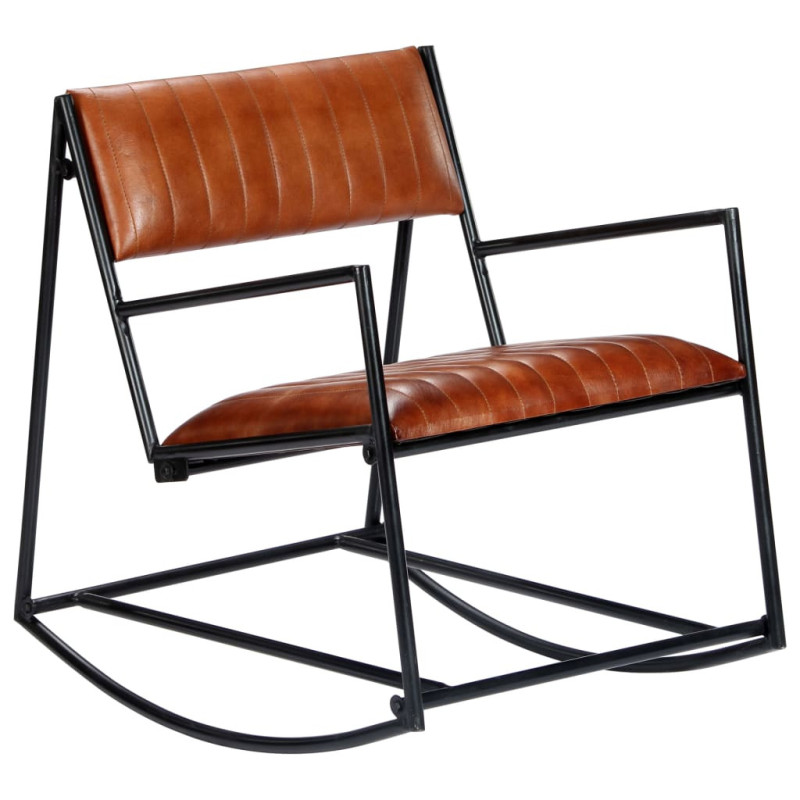 Scaun balansoar, maro, piele naturală - WOODBB1348