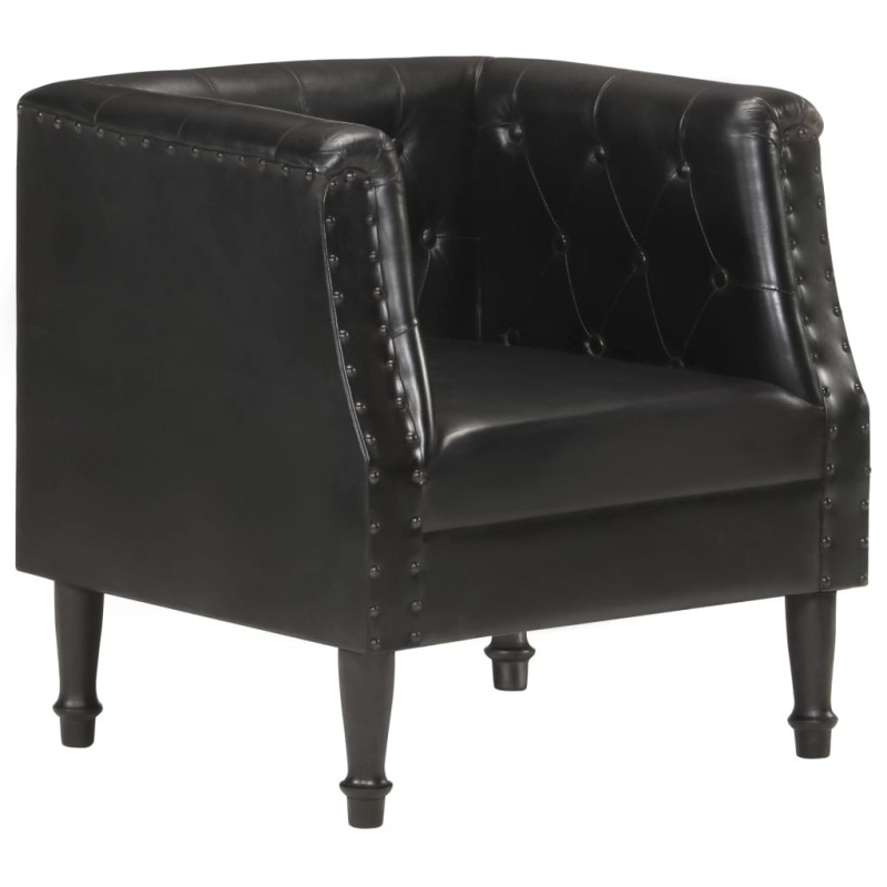 Fotoliu, negru, piele naturală, cu aspect vintage - WOODBB1349