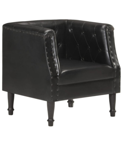 Fotoliu, negru, piele naturală, cu aspect vintage - WOODBB1349