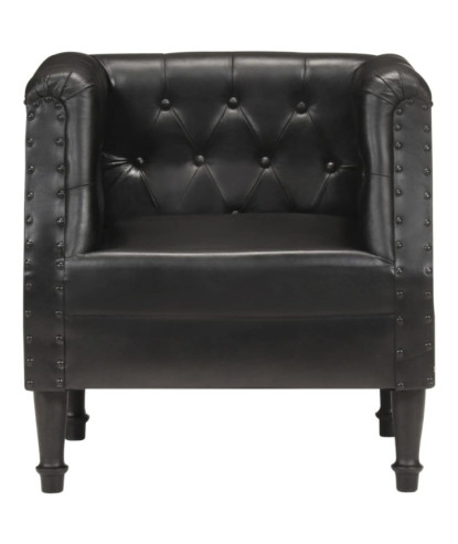 Fotoliu, negru, piele naturală, cu aspect vintage - WOODBB1349