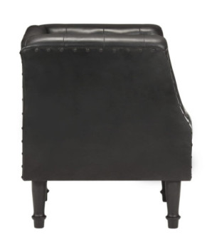 Fotoliu, negru, piele naturală, cu aspect vintage - WOODBB1349